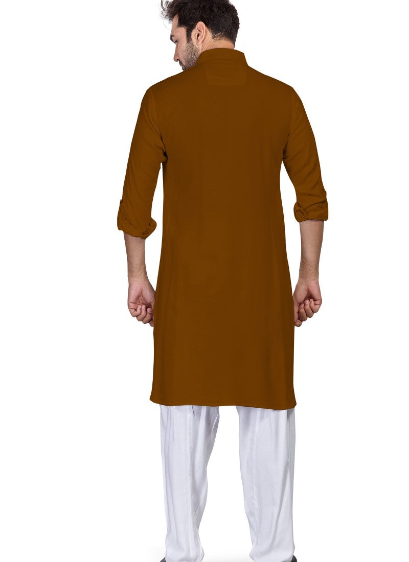 Brown Cotton Pathani Men's Kurta Pajama-2