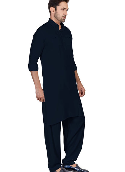 Black Cotton Pathani Men's Kurta Pajama-2