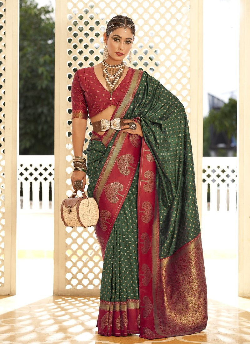 Green Banasari Silk Saree with Copper Zari Weaving
