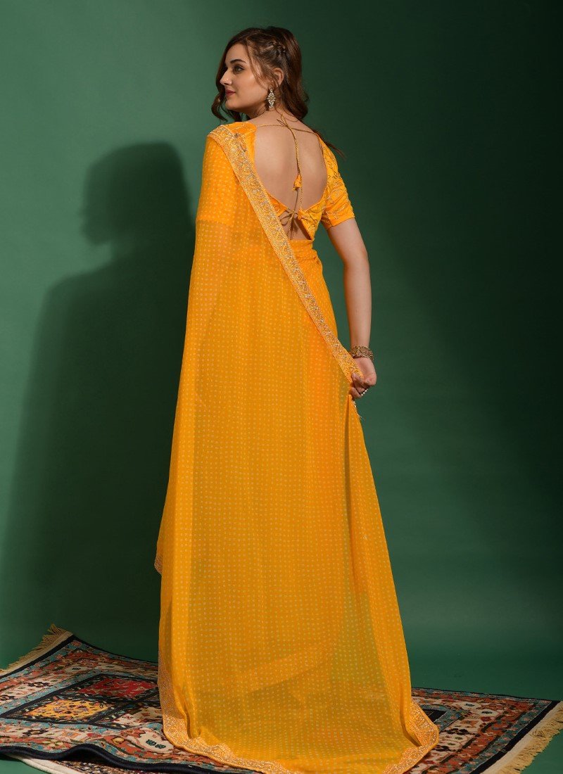 Yellow Georgette Bandhani Saree-2