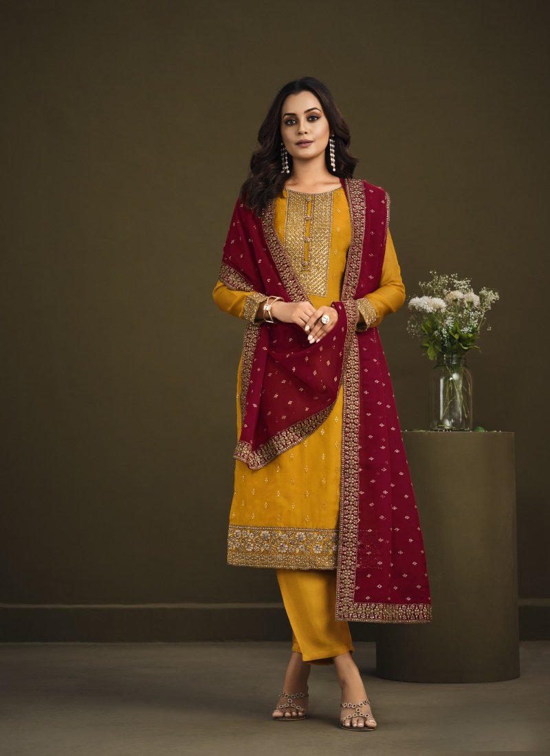 Yellow Organza Pant Style Salwar Suit-2