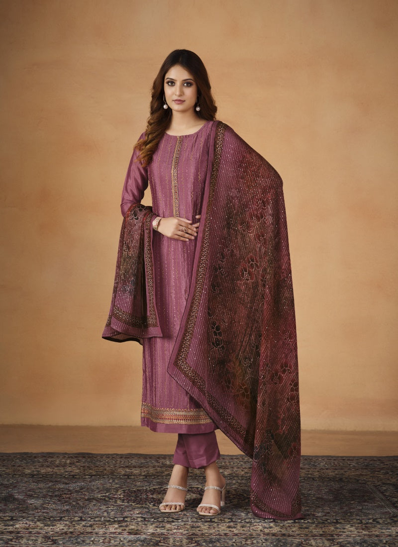 Magenta Chinon Long Salwar Suit