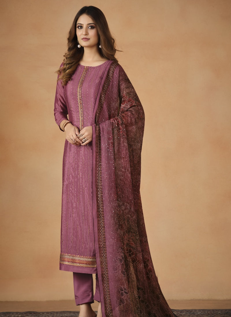 Magenta Chinon Long Salwar Suit-2