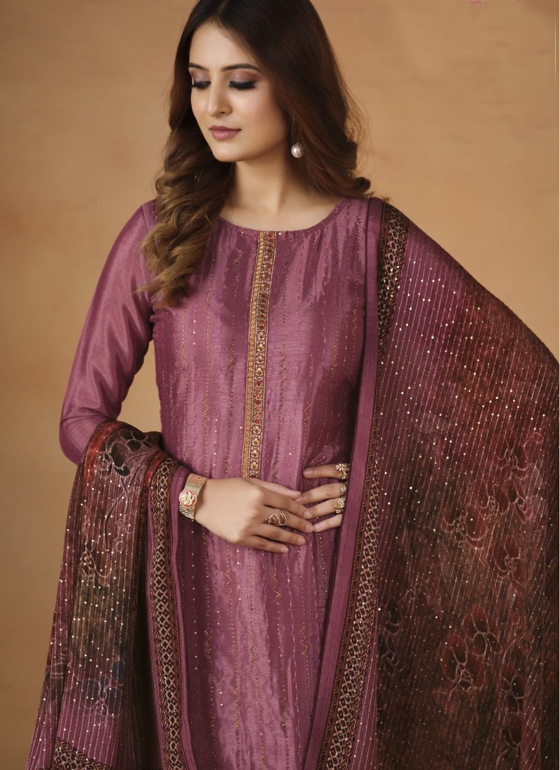 Magenta Chinon Long Salwar Suit-2