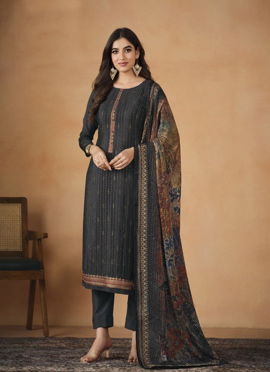 Black Chinon Long Salwar Suit