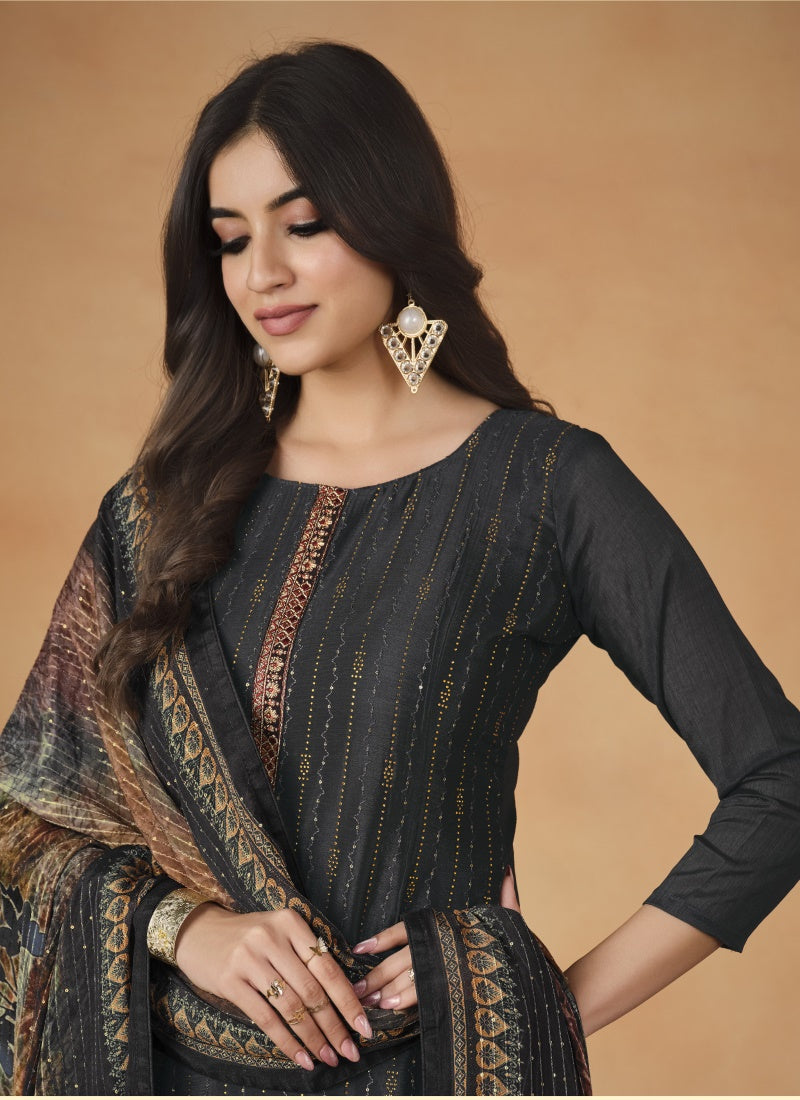 Black Chinon Long Salwar Suit-2