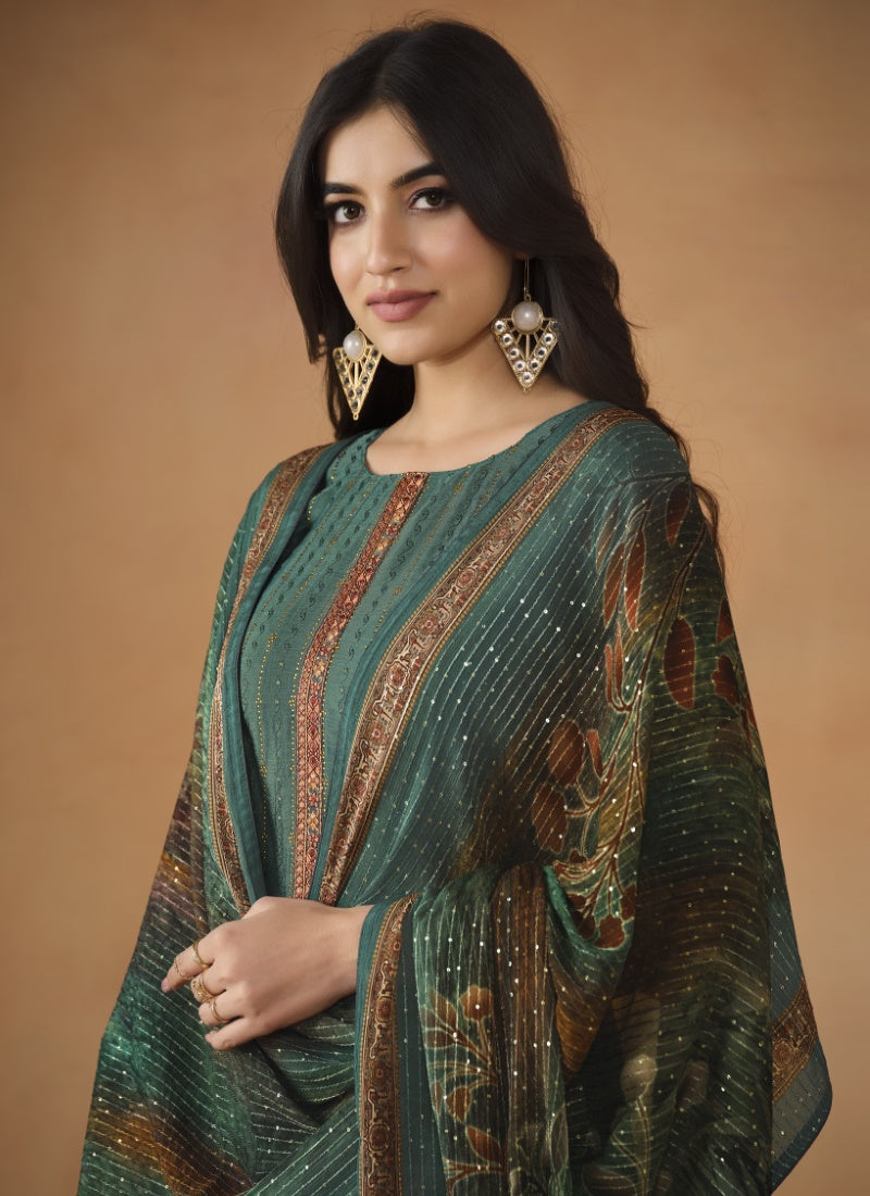 Green Chinon Long Salwar Suit-2