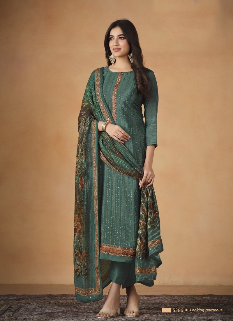 Green Chinon Long Salwar Suit