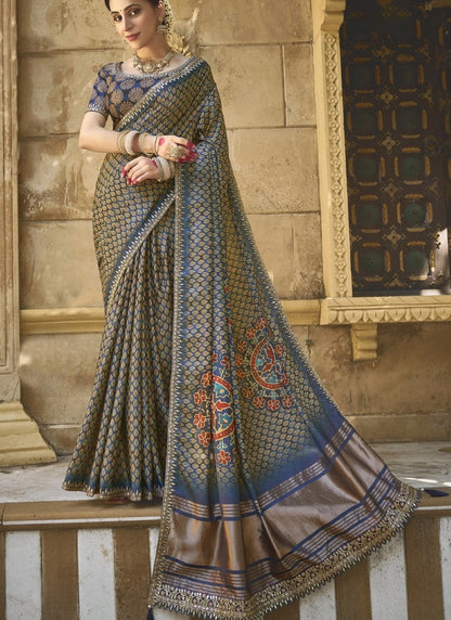 Navy Blue Silk Heavy Work Saree