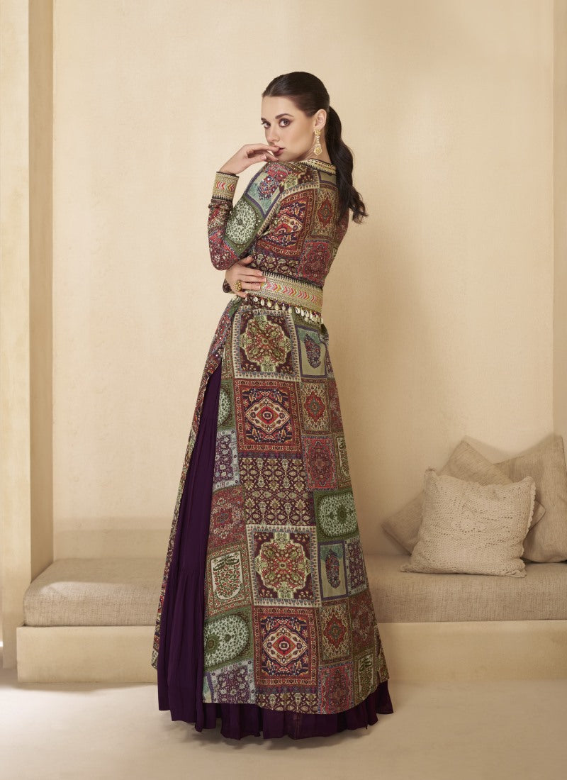 Purple Long Anarkali Gown With Embroidery Jacket