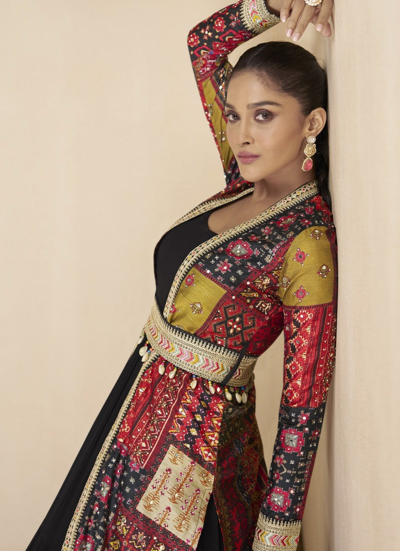 Black Long Anarkali Gown With Embroidery Jacket