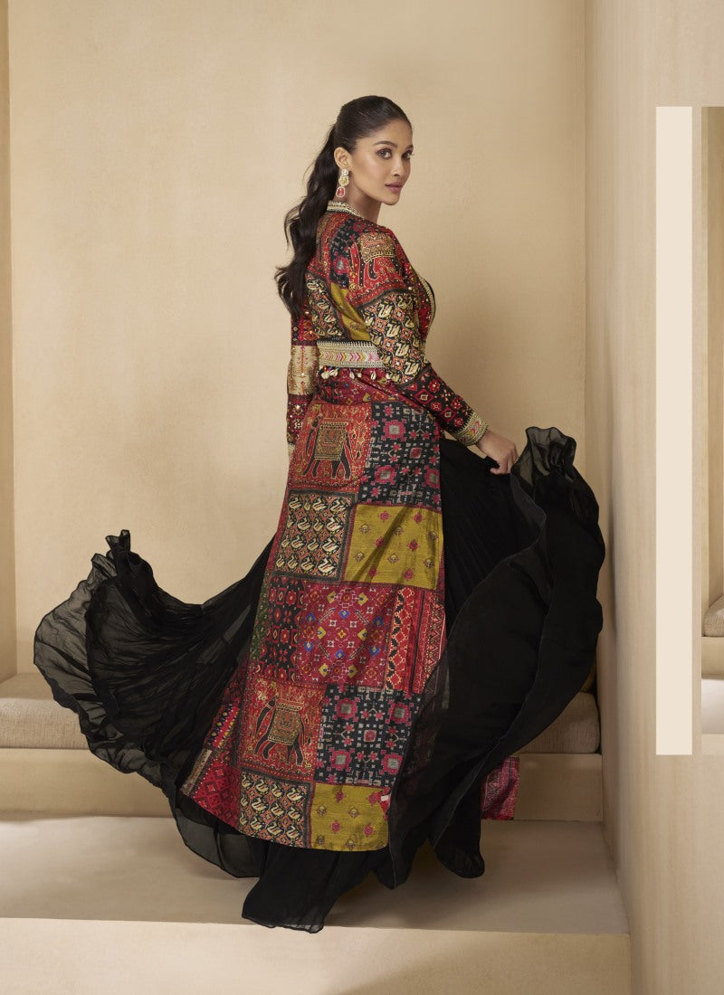 Black Long Anarkali Gown With Embroidery Jacket