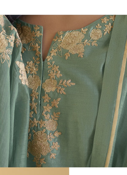 Sea Green Palazzo Suit With Embroidery Work