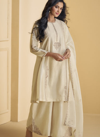 Cream Palazzo Suit With Embroidery Work