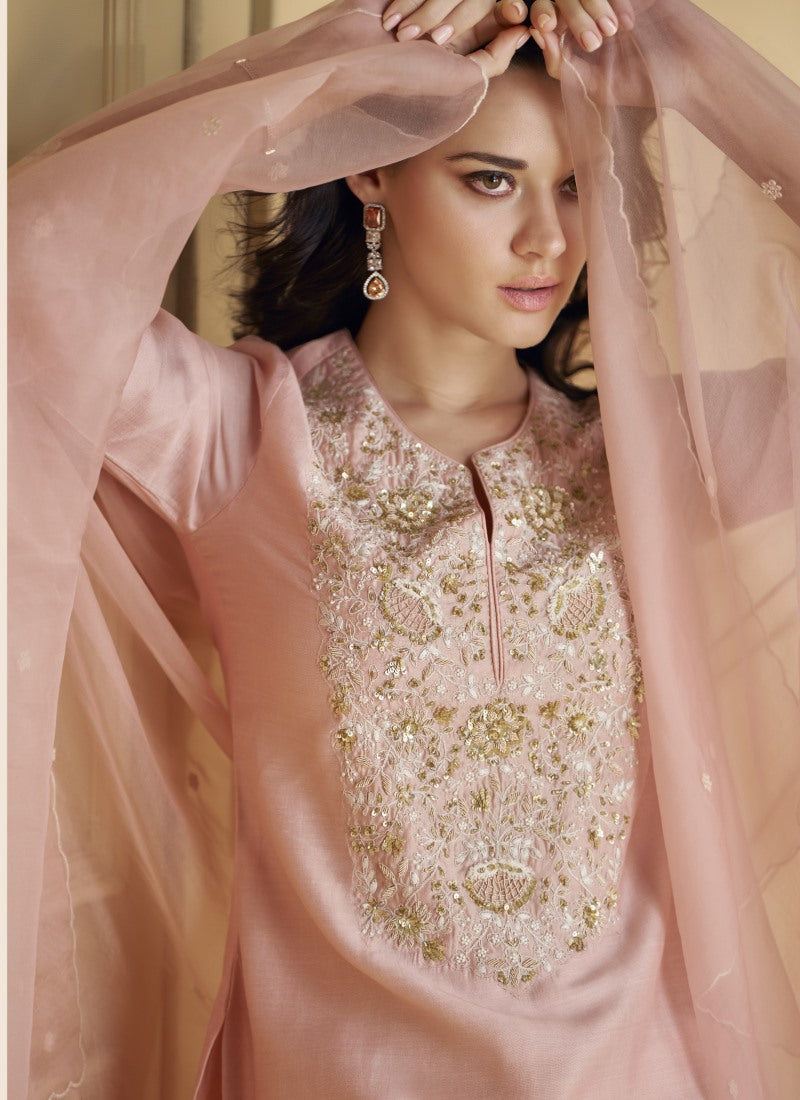 Pink Palazzo Suit With Embroidery Work