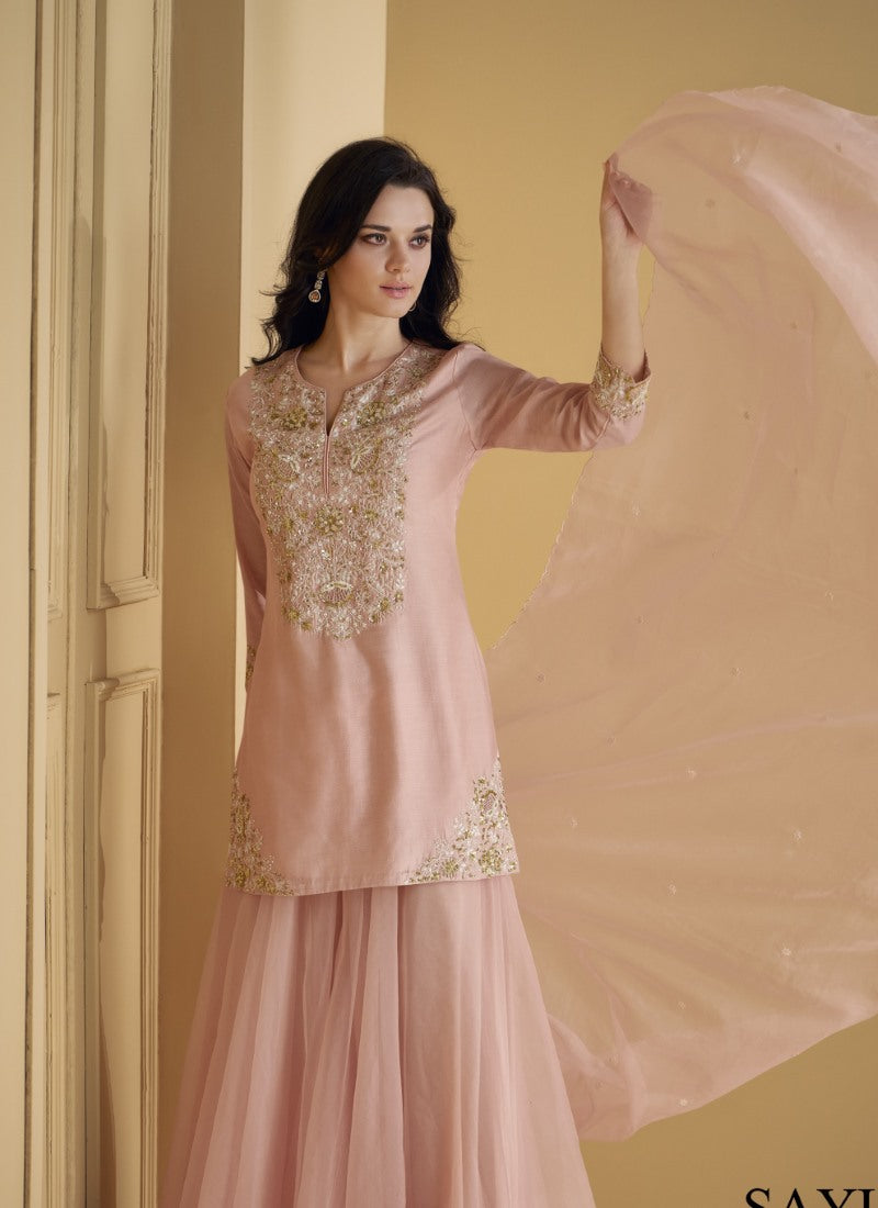 Pink Palazzo Suit With Embroidery Work