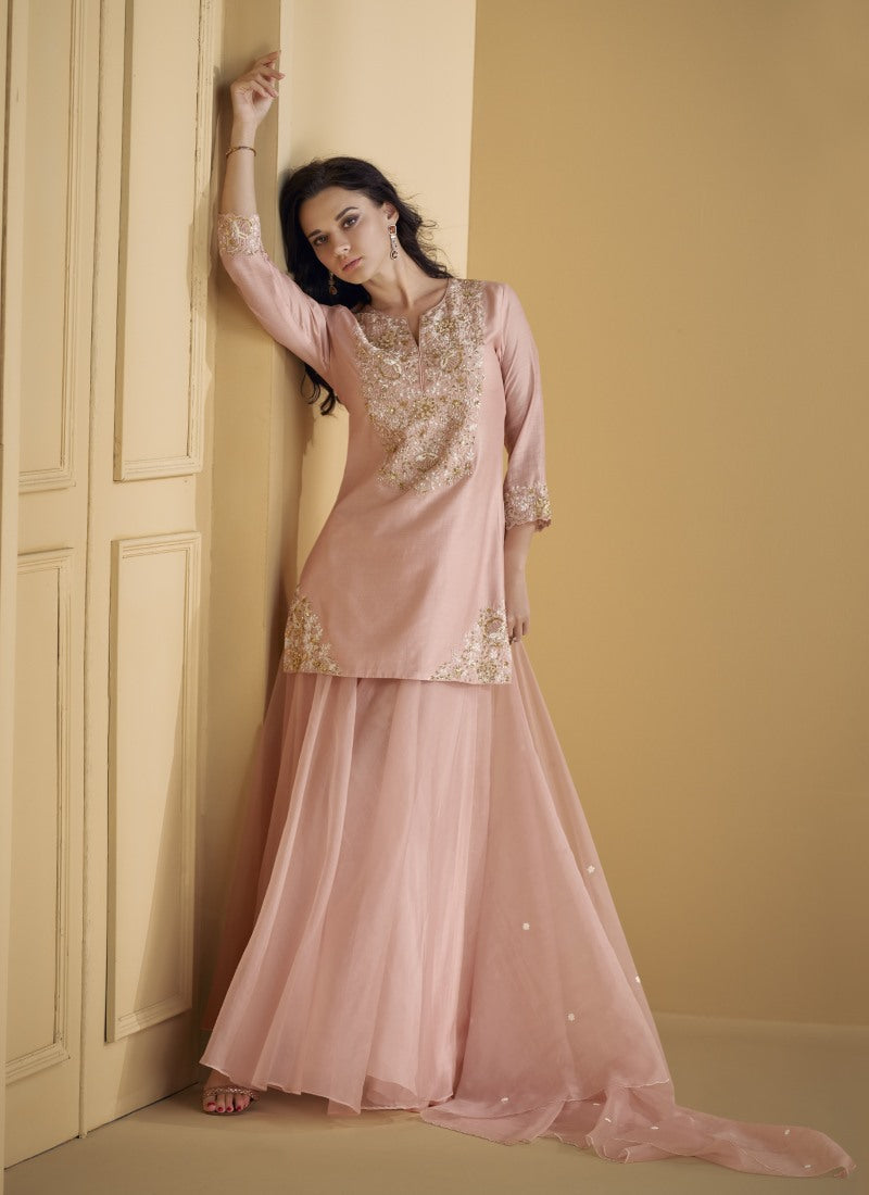 Pink Palazzo Suit With Embroidery Work