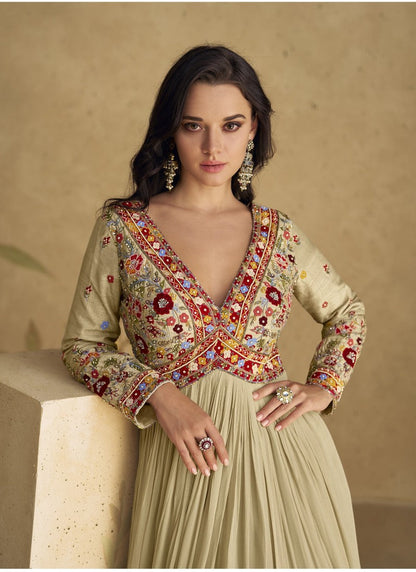 Beige Party Wear Anarkali Dress