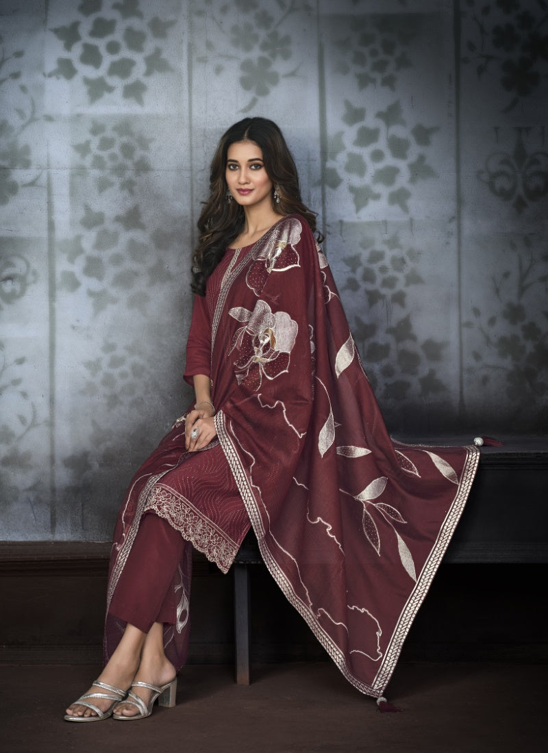 Maroon Chiffon Salwar Suit with Pant-2