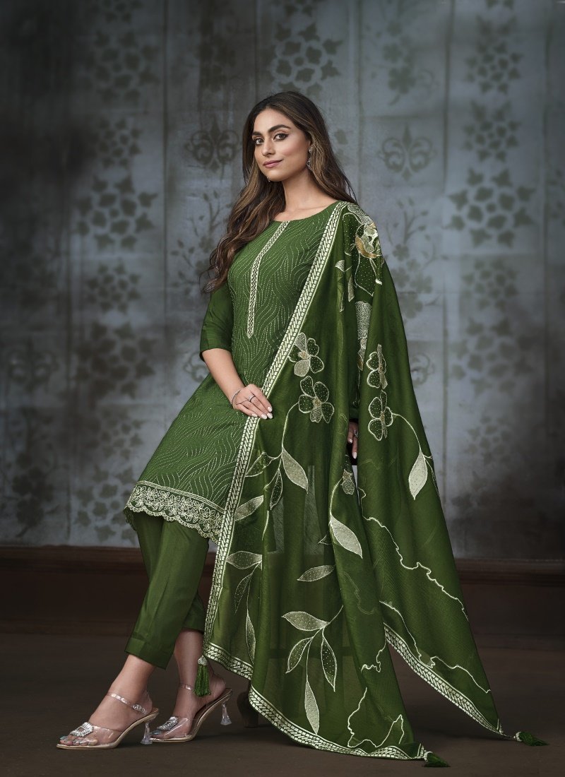 Green Chiffon Salwar Suit with Pant-2