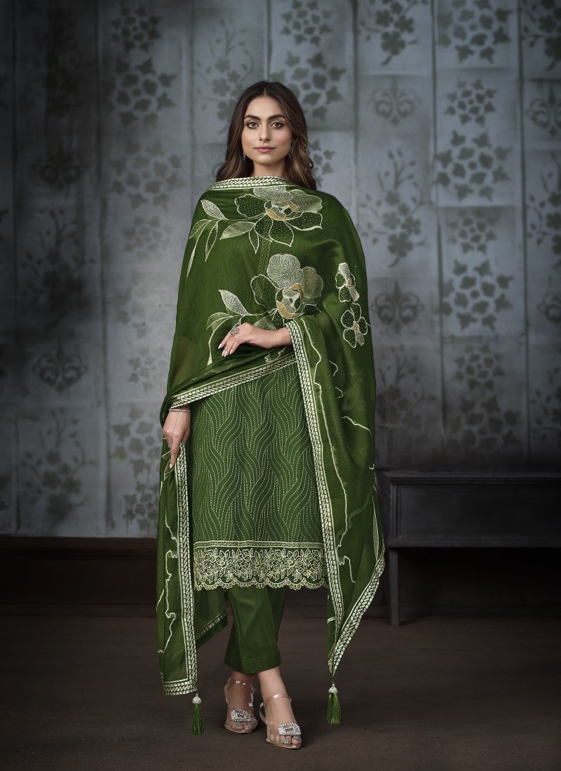 Green Chiffon Salwar Suit with Pant