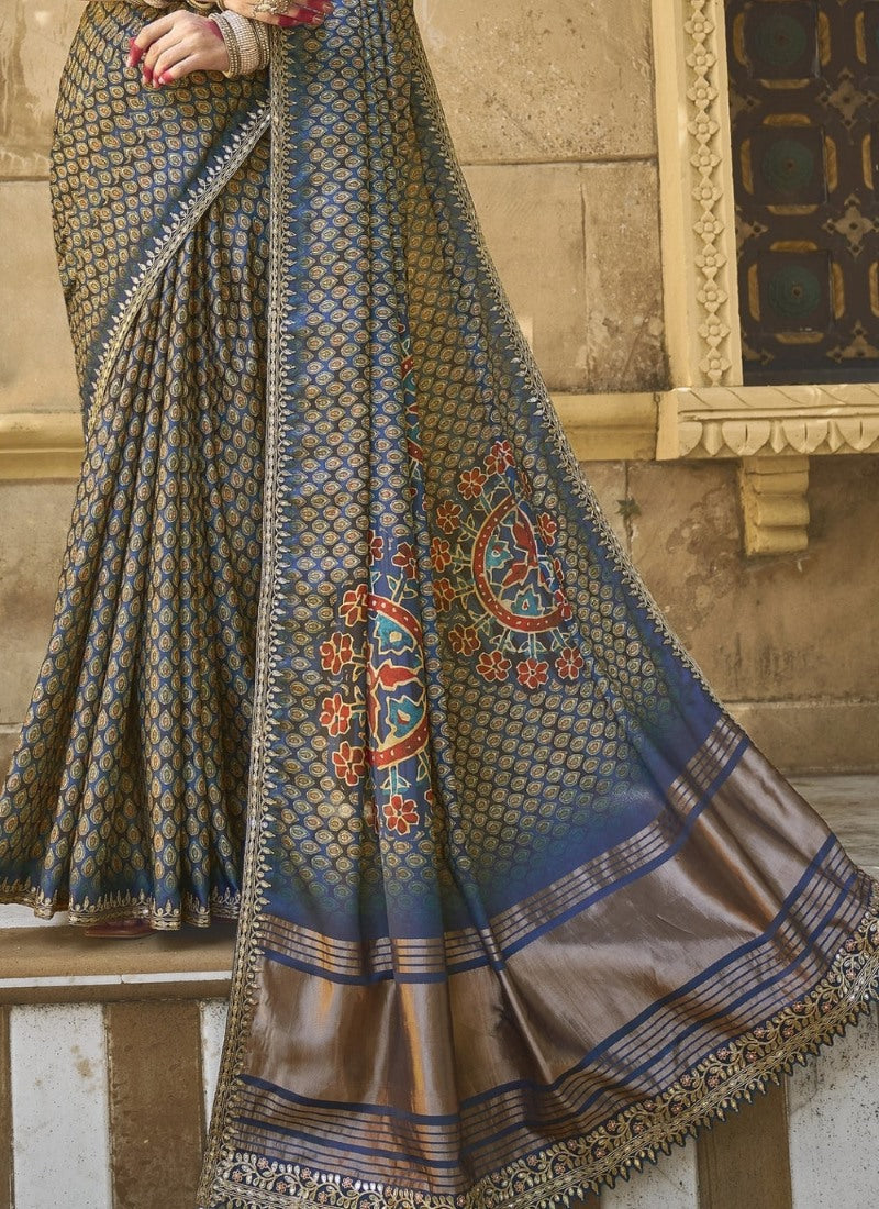 Navy Blue Silk Heavy Work Saree