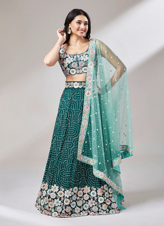 Teal Wedding Designer Lehenga Choli With Heavy Embroidery Work