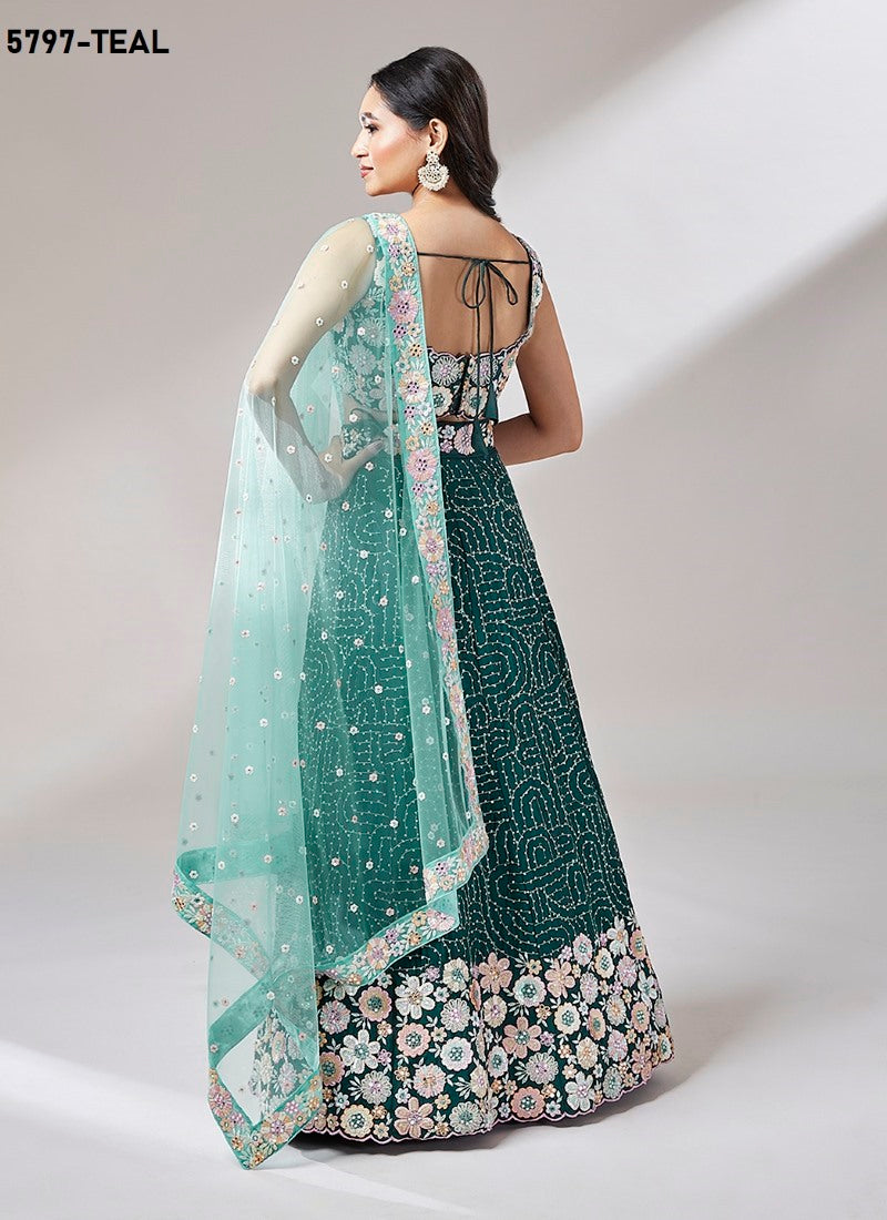 Teal Wedding Designer Lehenga Choli With Heavy Embroidery Work-2