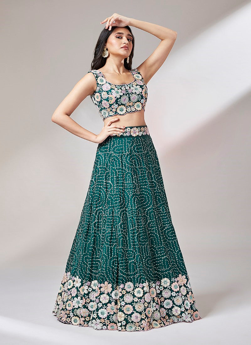 Teal Wedding Designer Lehenga Choli With Heavy Embroidery Work-2