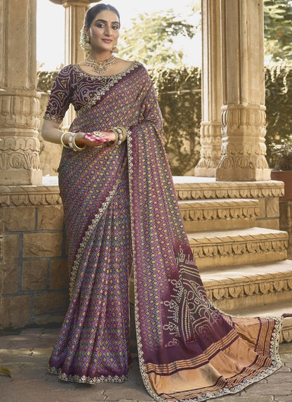 Purple Silk Heavy Work Saree