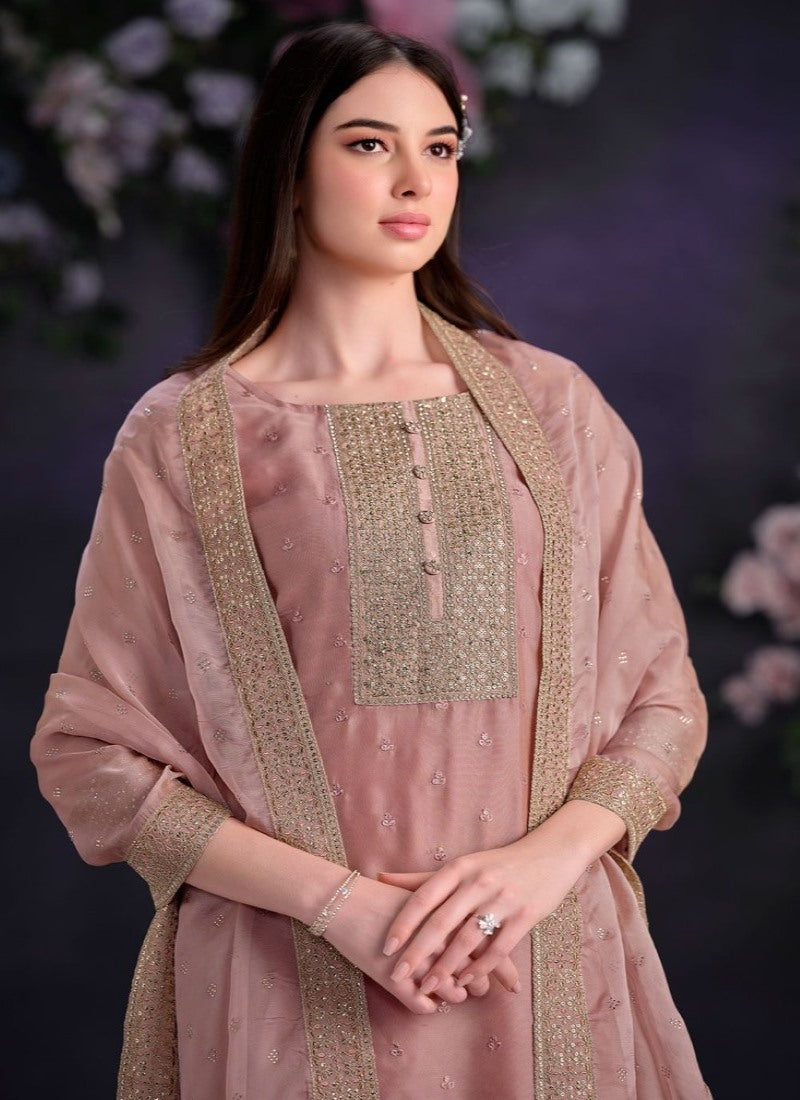 Pink Pant Style Salwar Suit with Thread and Sequins Work