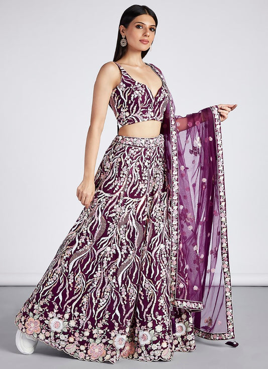 Purple Wedding Designer Lehenga Choli With Heavy Embroidery Work