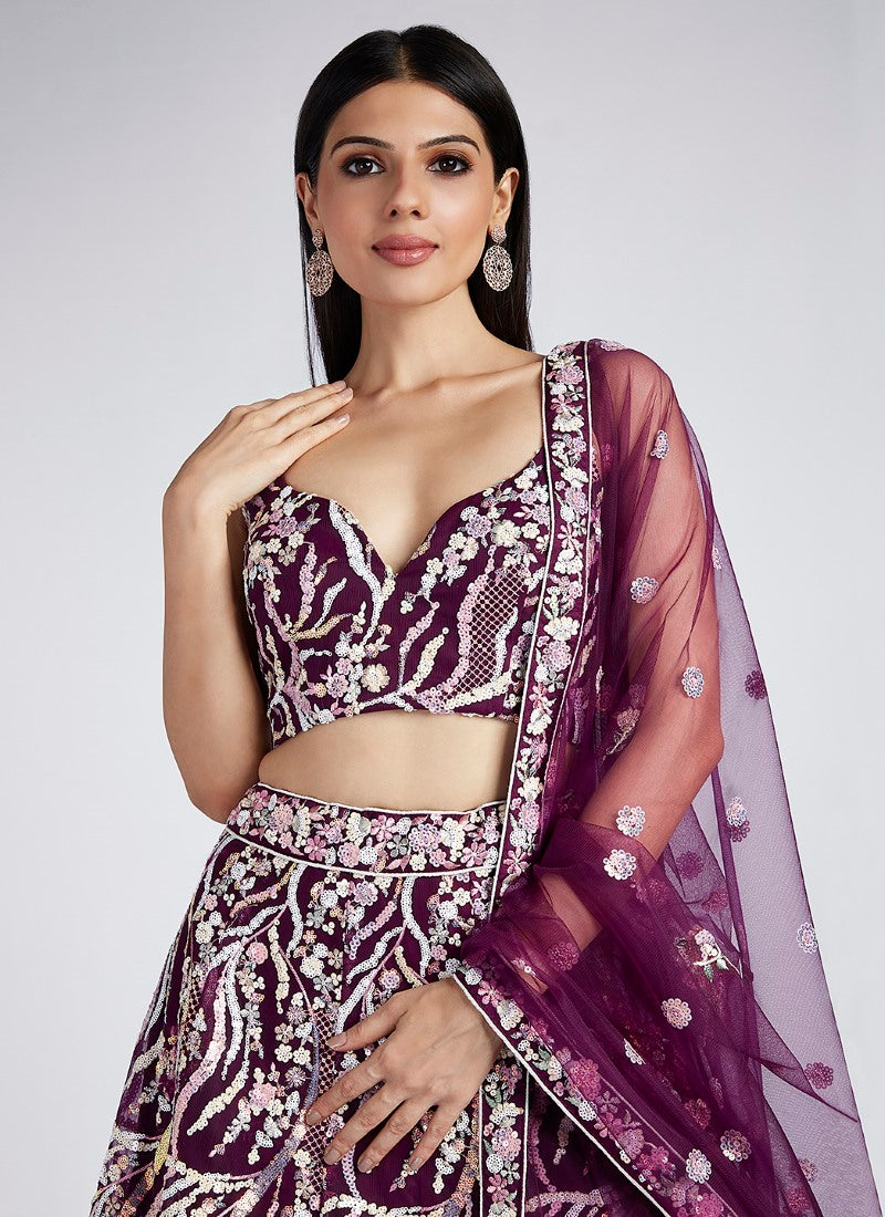 Purple Wedding Designer Lehenga Choli With Heavy Embroidery Work-2