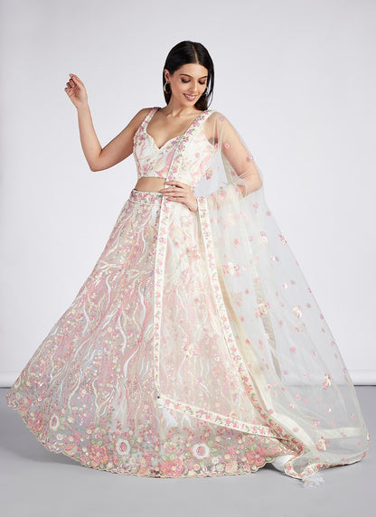 Off White Wedding Designer Lehenga Choli With Heavy Embroidery Work