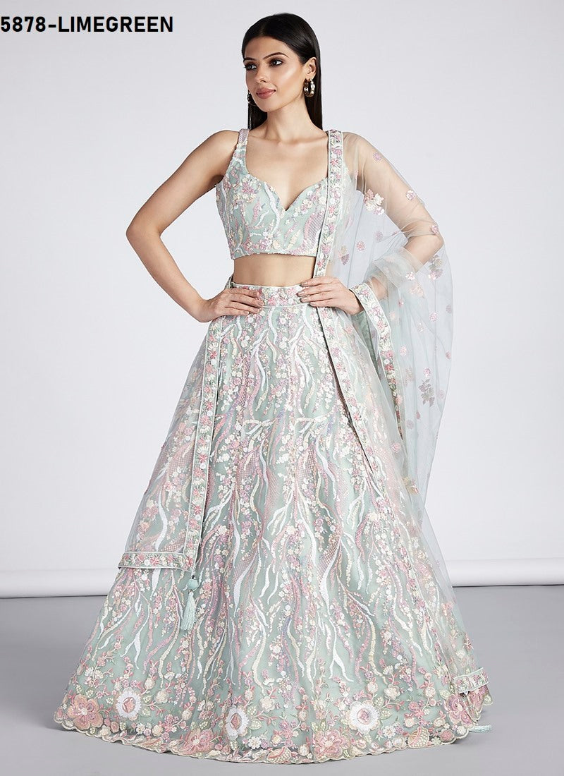 Light Green Wedding Designer Lehenga Choli With Heavy Embroidery Work-2