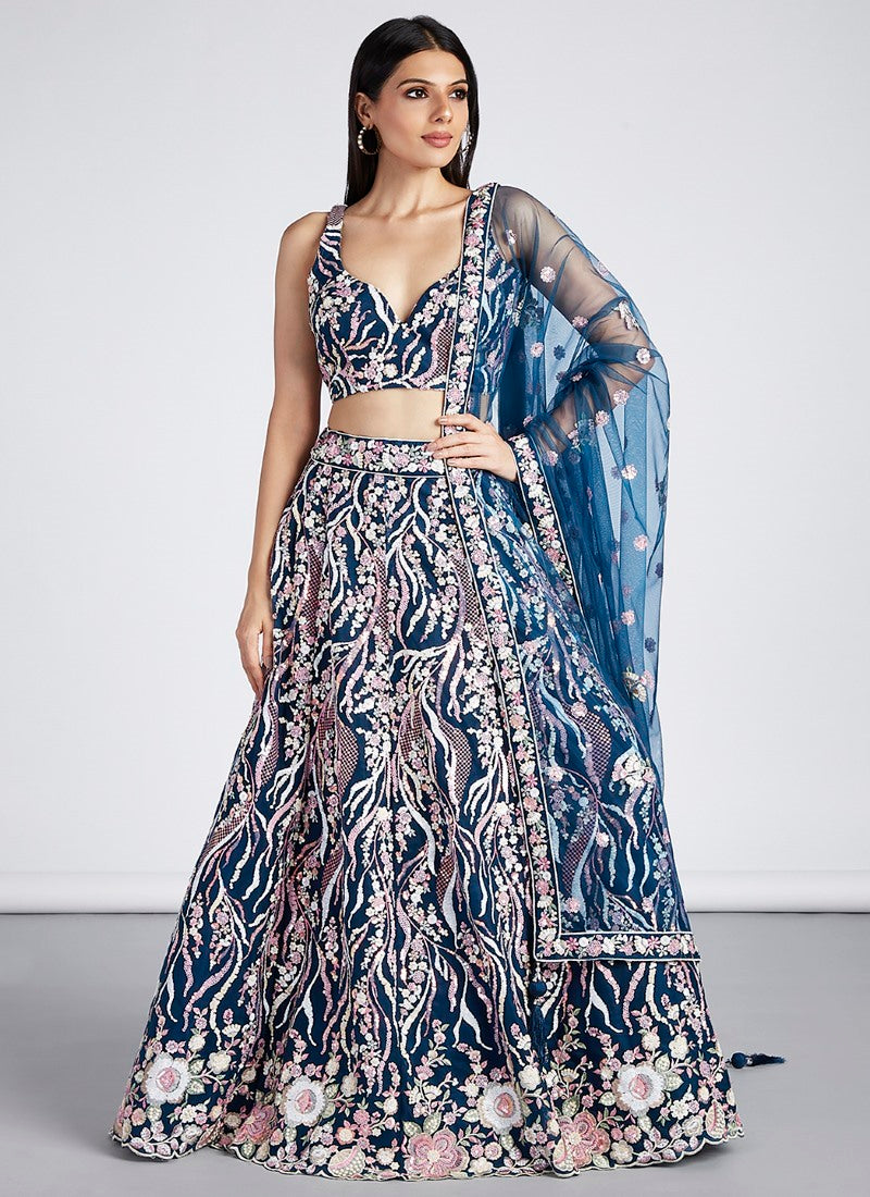 Navy Blue Wedding Designer Lehenga Choli With Heavy Embroidery Work-2