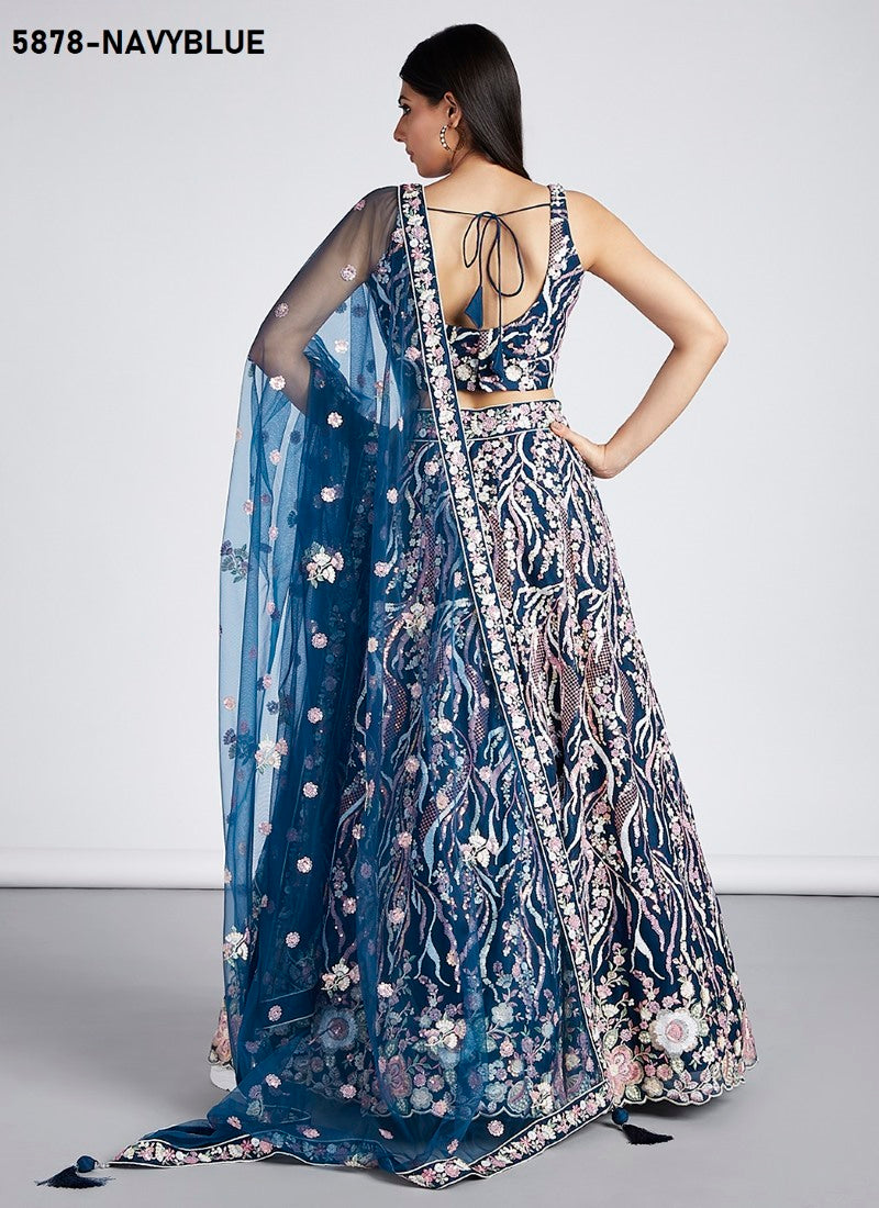 Navy Blue Wedding Designer Lehenga Choli With Heavy Embroidery Work-2