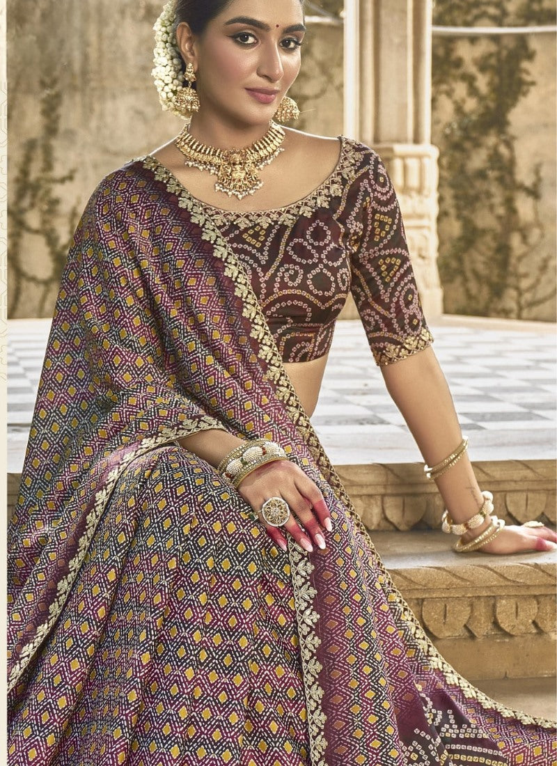 Purple Silk Heavy Work Saree