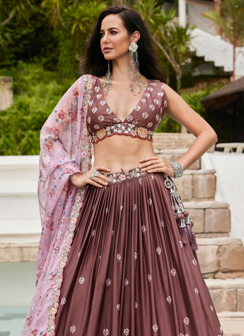 Brown Wedding Designer Lehenga Choli With Heavy Embroidery Work-2