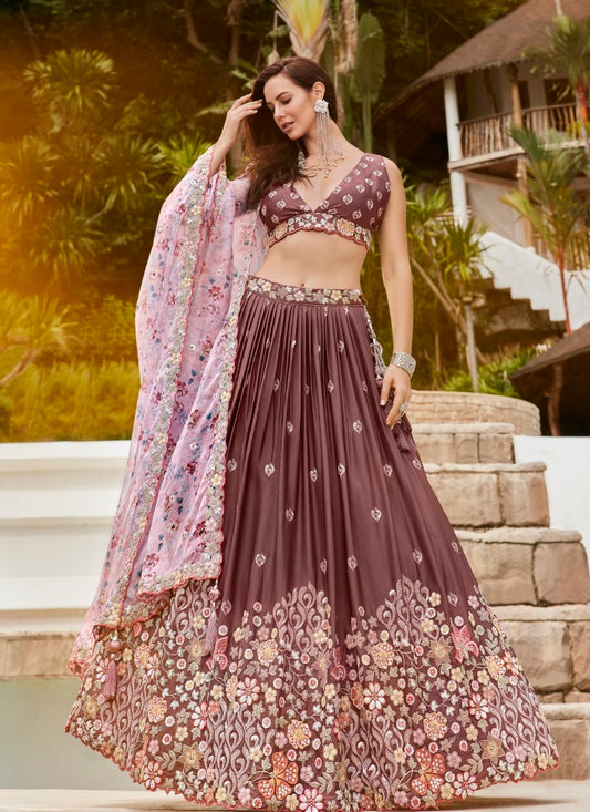 Brown Wedding Designer Lehenga Choli With Heavy Embroidery Work