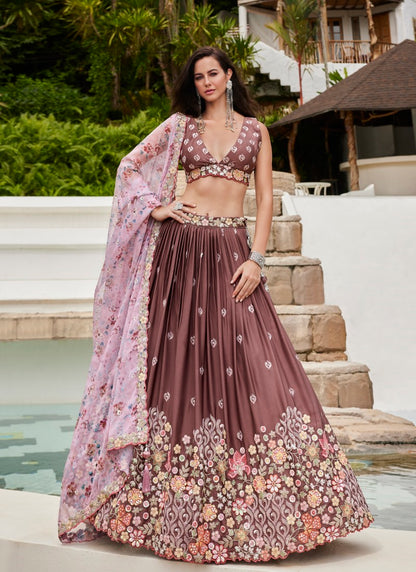 Brown Wedding Designer Lehenga Choli With Heavy Embroidery Work-2