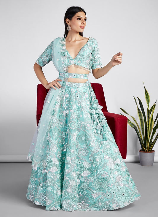 Sea Green Wedding Designer Lehenga Choli With Heavy Embroidery Work