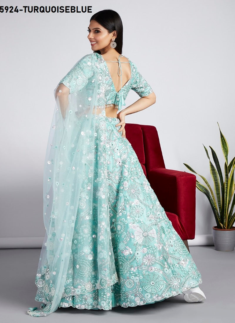 Sea Green Wedding Designer Lehenga Choli With Heavy Embroidery Work-2