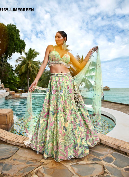 Pista Green Wedding Designer Lehenga Choli With Heavy Embroidery Work-2