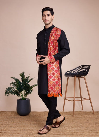 Black Silk Kurta Pajama With Embroidery and Sequins Work