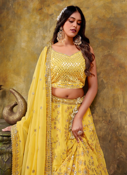 Yellow Georgette Lehenga Choli With Embroidery and Sequins Work-2