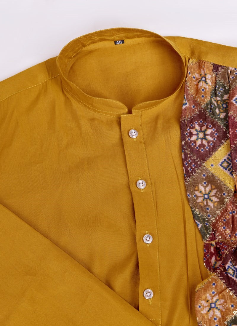 Mustard Silk Kurta Pajama With Embroidery and Sequins Work