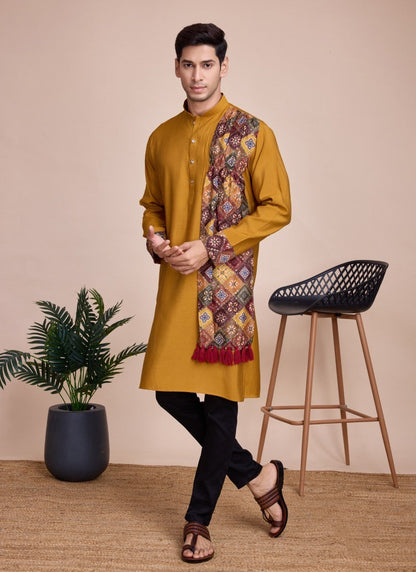 Mustard Silk Kurta Pajama With Embroidery and Sequins Work