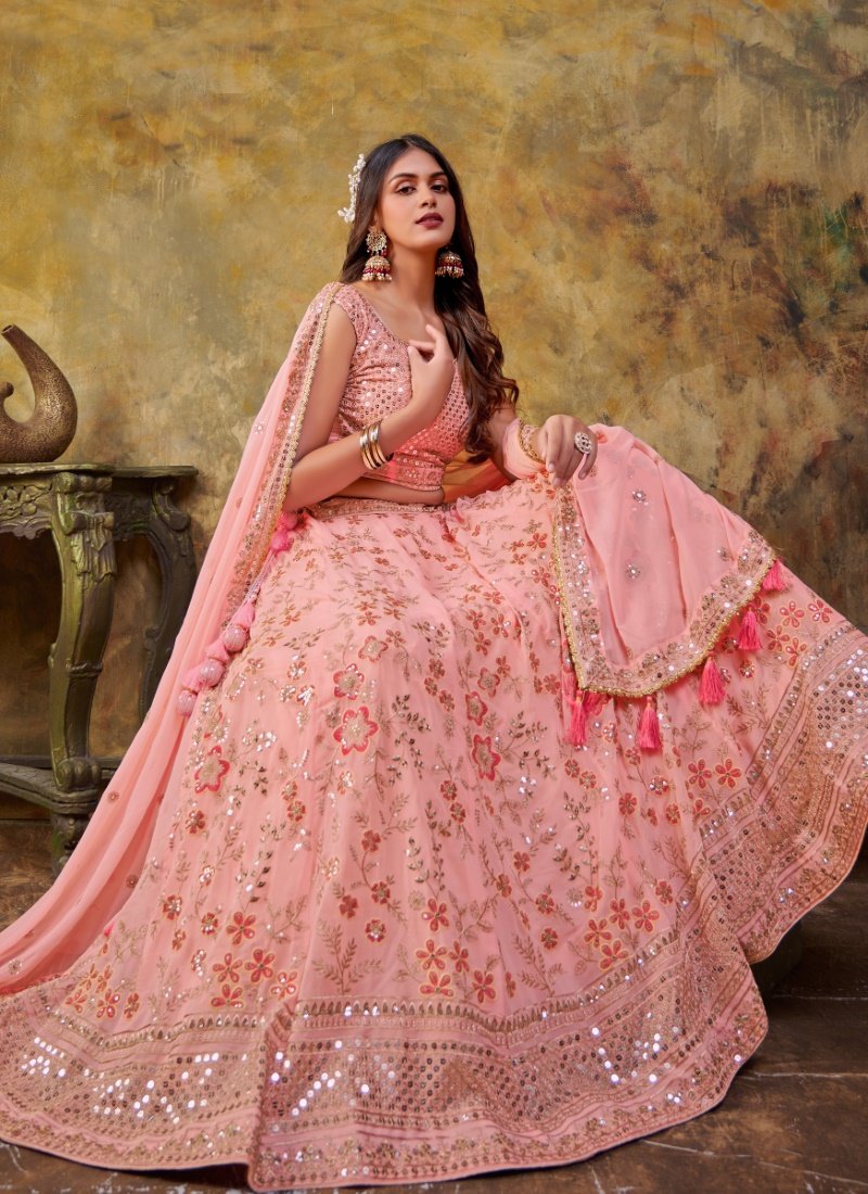 Pink Georgette Lehenga Choli With Embroidery and Sequins Work-2