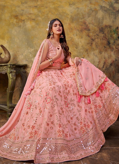 Pink Georgette Lehenga Choli With Embroidery and Sequins Work-2